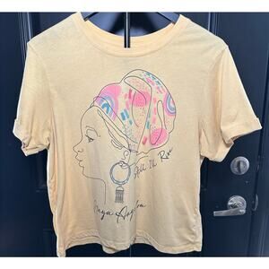 Maya Angelou "Still I Rise" Women's Yellow Crop Top Cuffed Sleeve T-shirt Size L